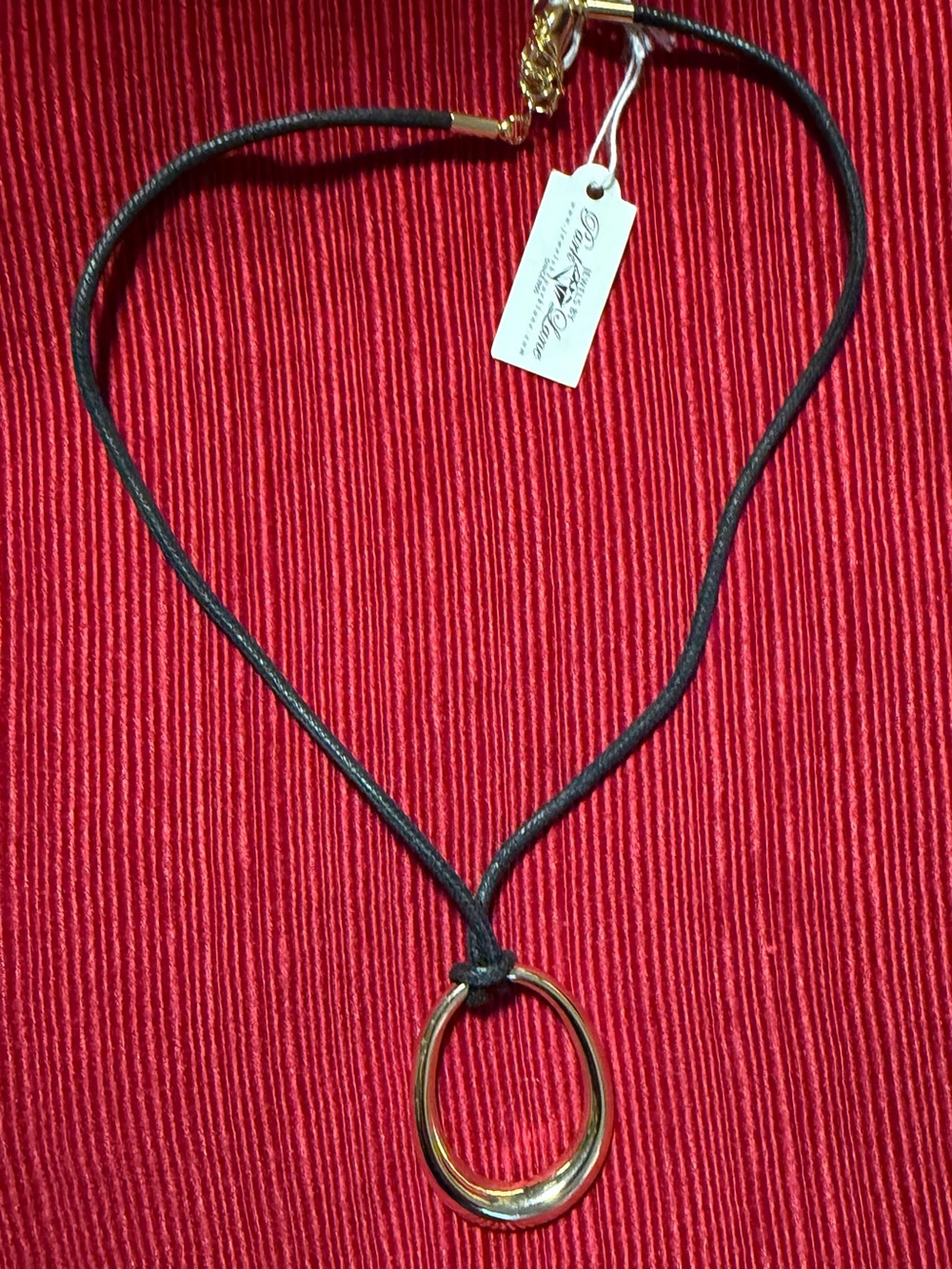 Park Lane Black Cord Gold Open-Circle Pendant Necklace NWT